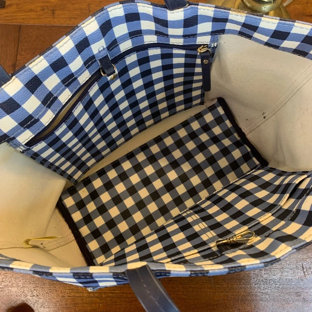 kate spade Blue Gingham Leather Trim Tote